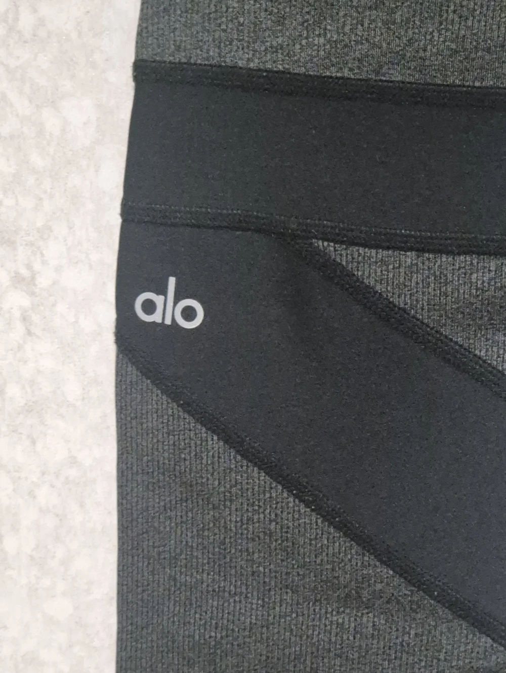 ALO Yoga Black and Gray Seamless Knit Top with White Logo..Size:M